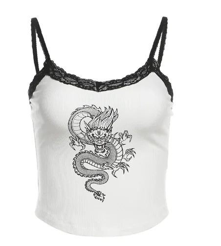 Embroidered Dragon Strap Backpack Vest Top