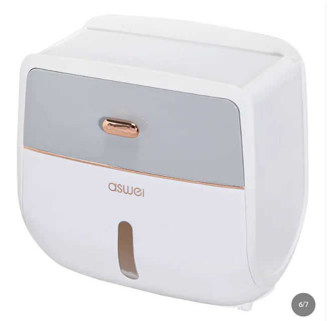 Waterproof Wall-Mounted Bathroom Tissue Box with Shelf – Black/Gray