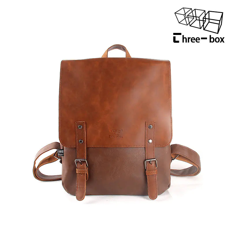 Simple Vintage PU Leather Large Capacity Backpack