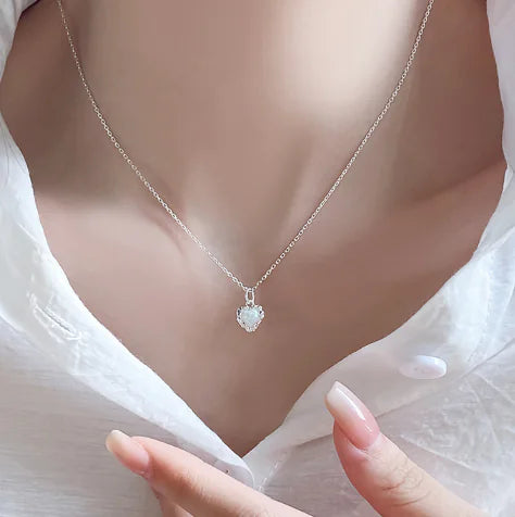 Opal Heart Shaped Pendant Necklace in S925 Silver