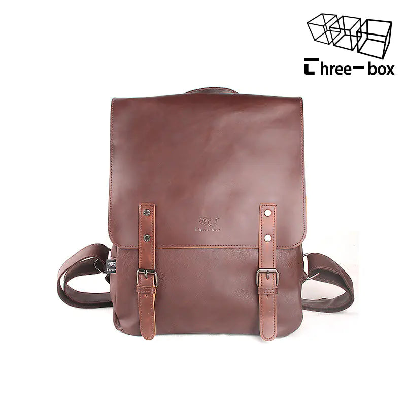 Simple Vintage PU Leather Large Capacity Backpack