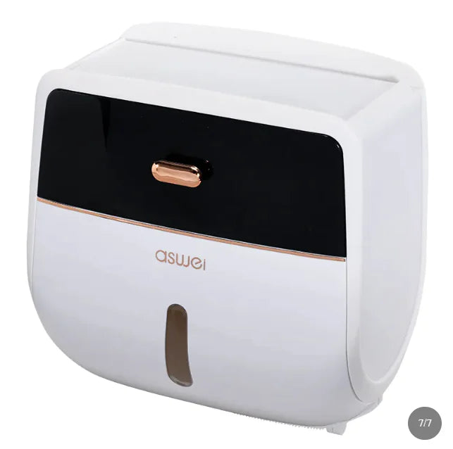 Waterproof Wall-Mounted Bathroom Tissue Box with Shelf – Black/Gray