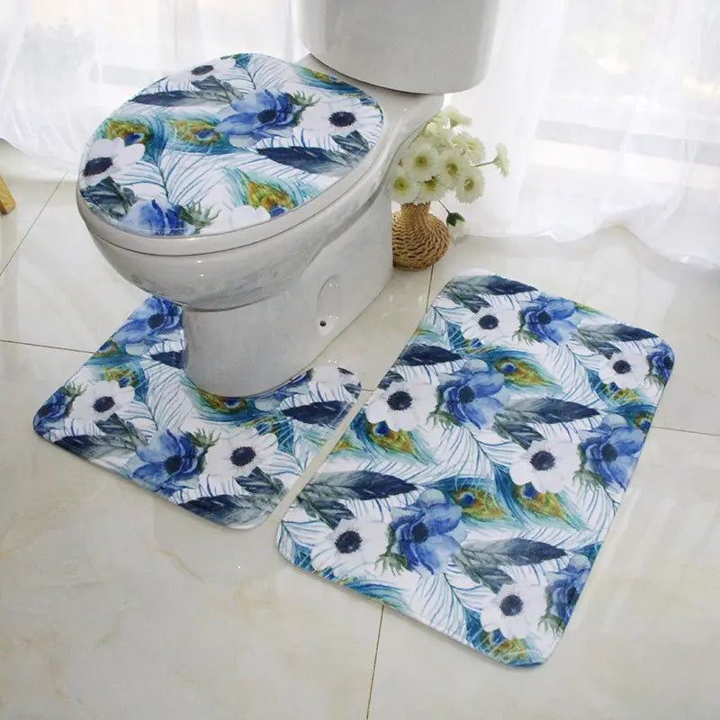 Green Non-Slip Absorbent Bathroom Floor Mat Set