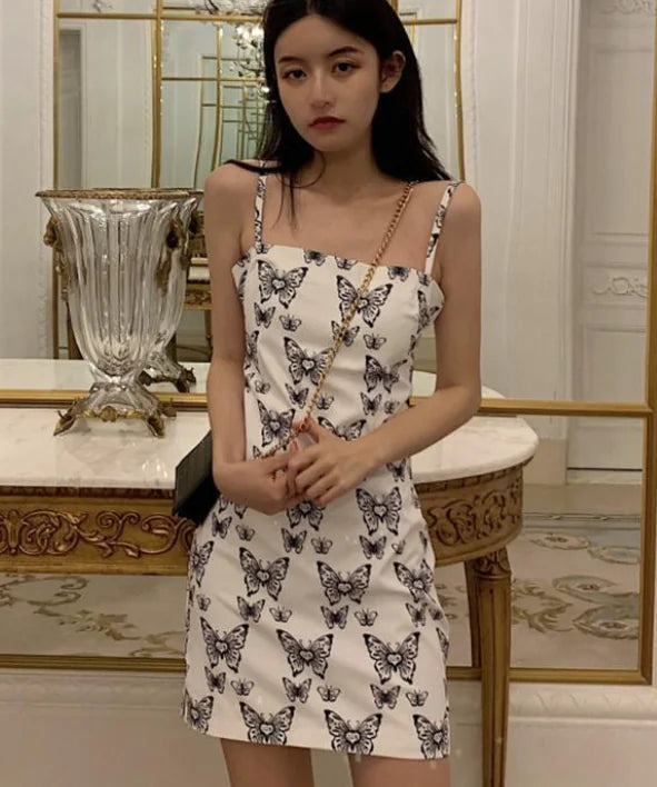 High-Waisted Sleeveless Dress with Side Slits (White)