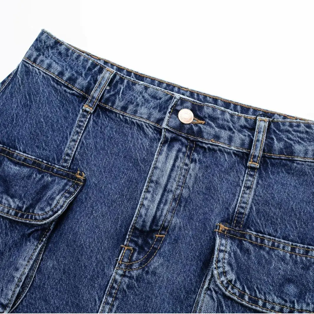 Spring Women's Fashion Pocket Denim Skirt