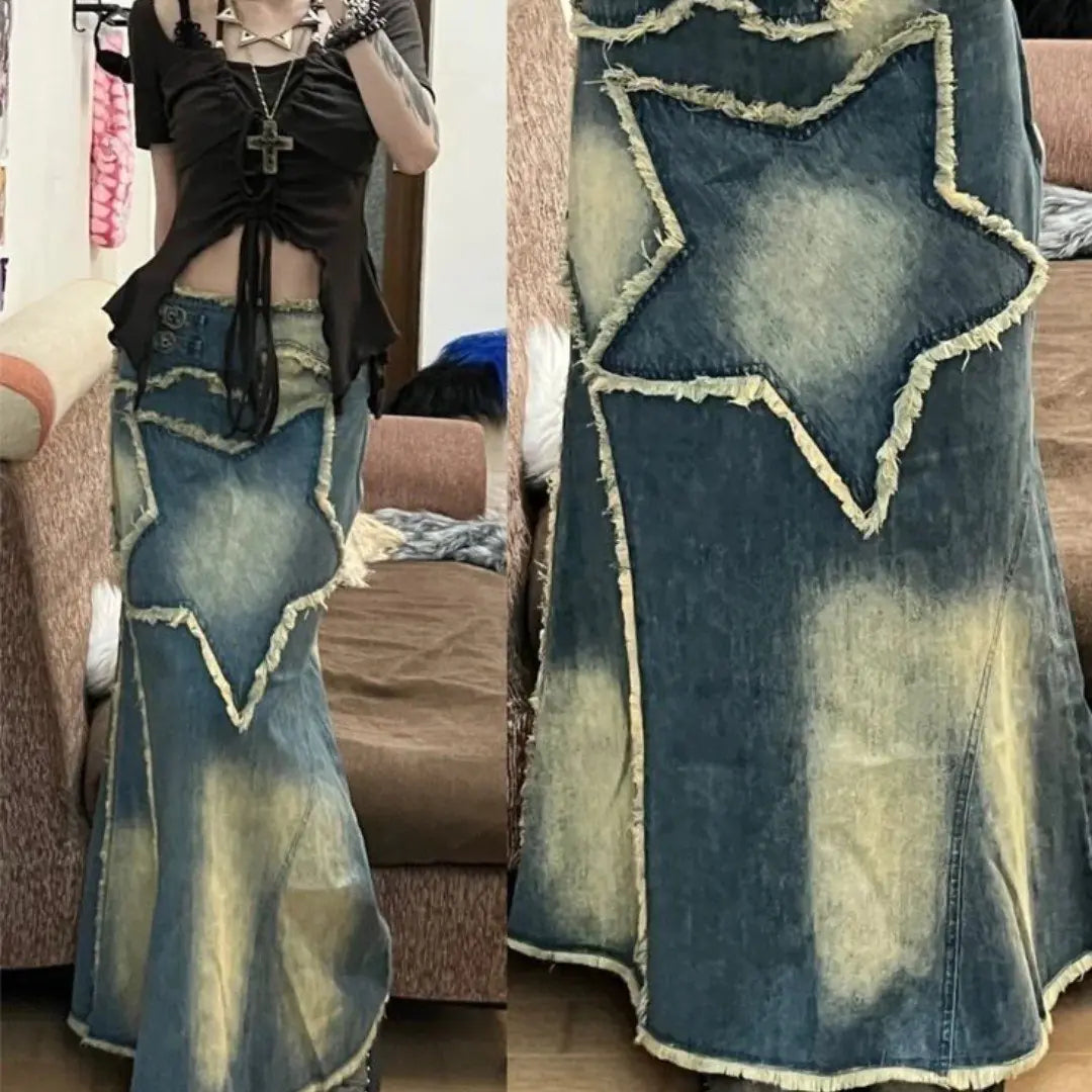 Vintage Washed Denim Skirt