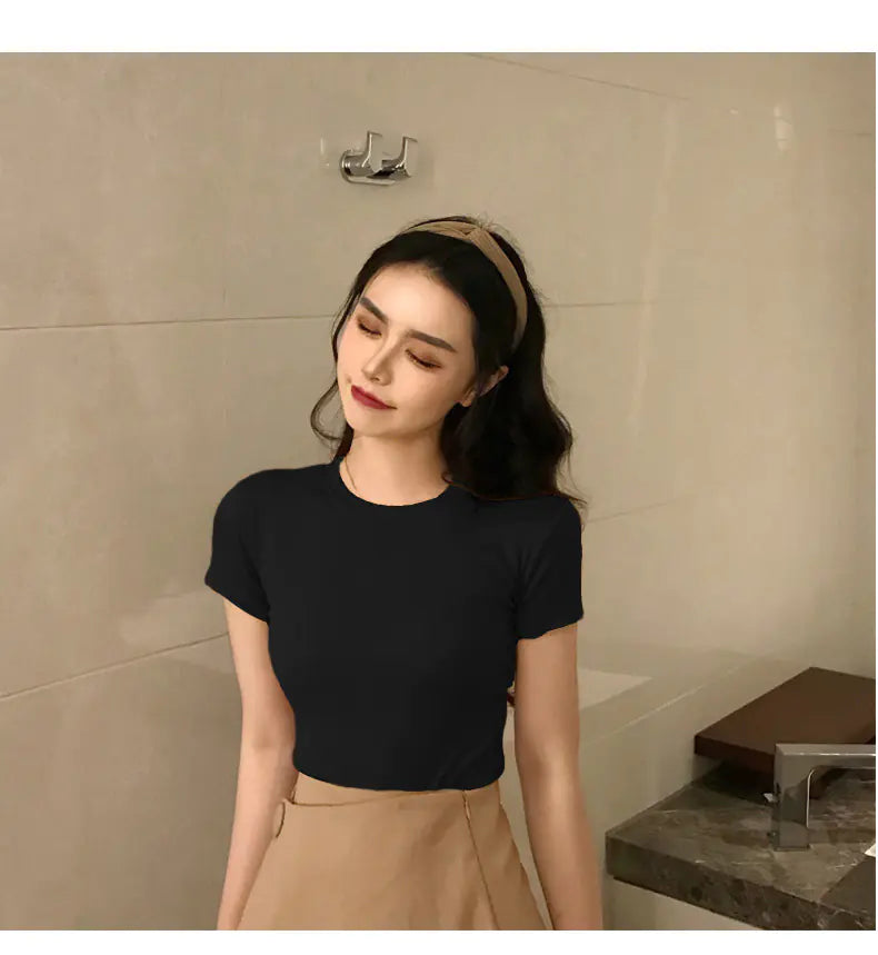 Summer Women's Solid Color Short Sleeve T-Shirt