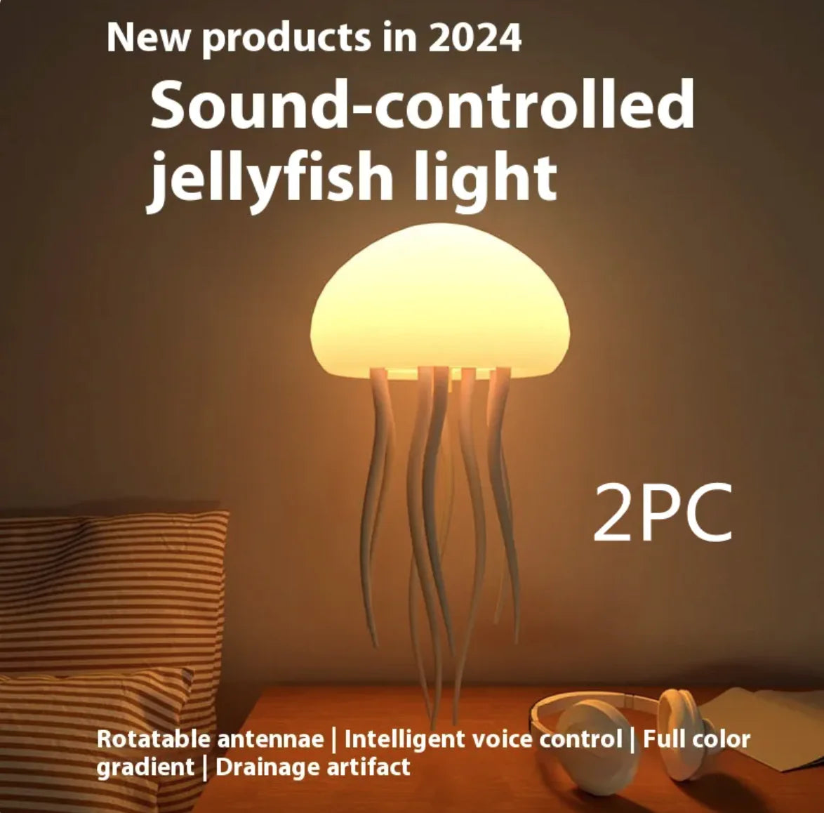 Portable Sound-Controlled LED Jellyfish Mood Night Lamp Light