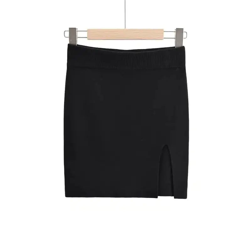 Slim Knit Short Skirt with Side Slit Fashion Design