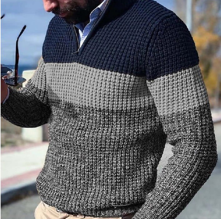 Men's White and Brown Quarter Zip Knit Sweater Jersey