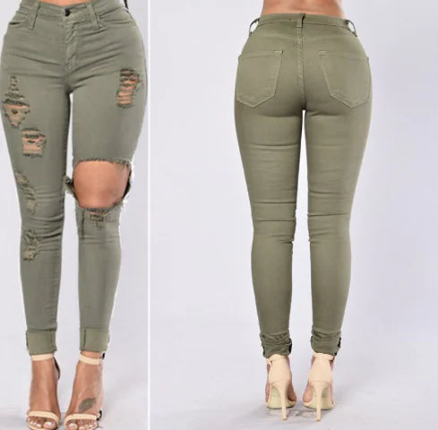 Ripped High Waist Skinny Jeans with Slash Pockets