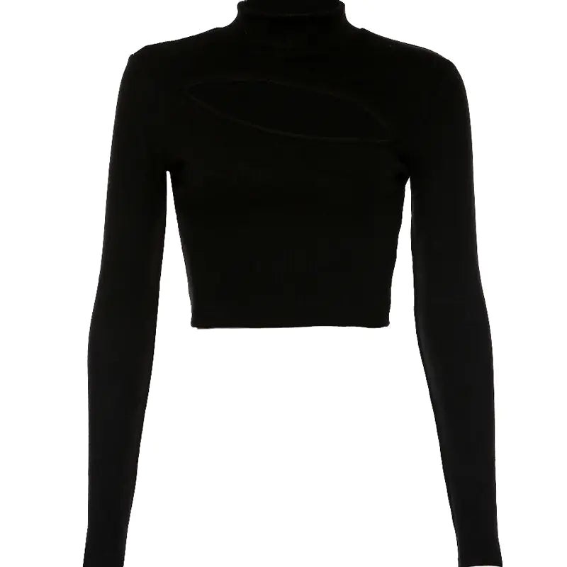 KLIU Pink Knit Turtleneck Top with Hollow Design