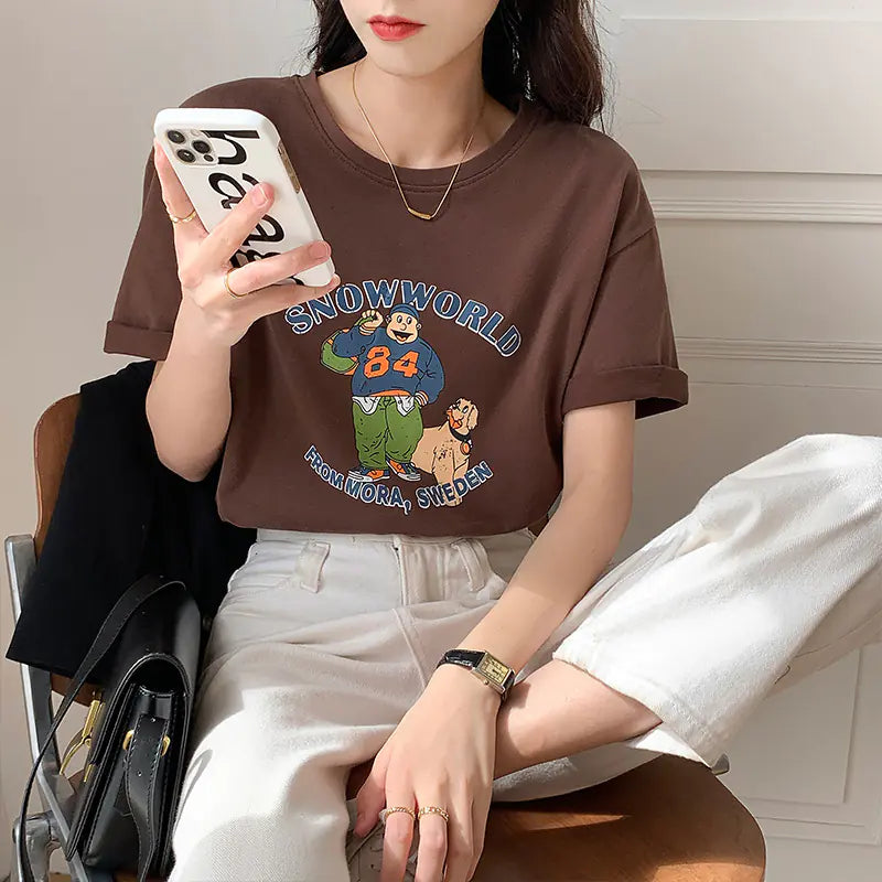 Printed Round Neck T-Shirt for Layering