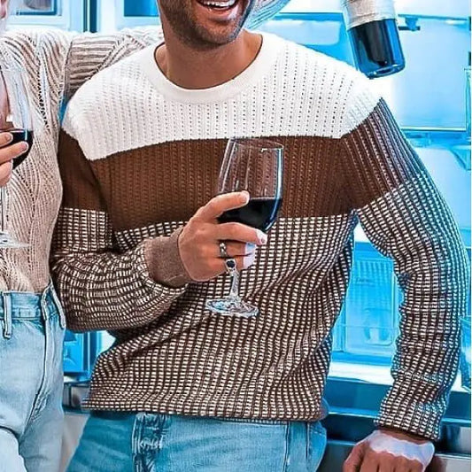 Men's White and Brown Quarter Zip Knit Sweater Jersey