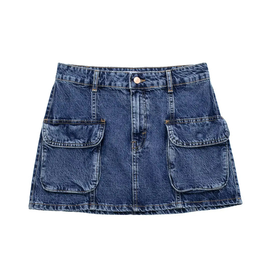 Spring Women's Fashion Pocket Denim Skirt
