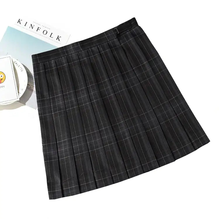 High Waist Plaid Pleated Skirt