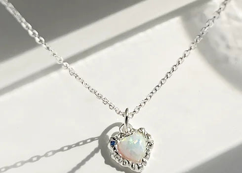 Opal Heart Shaped Pendant Necklace in S925 Silver