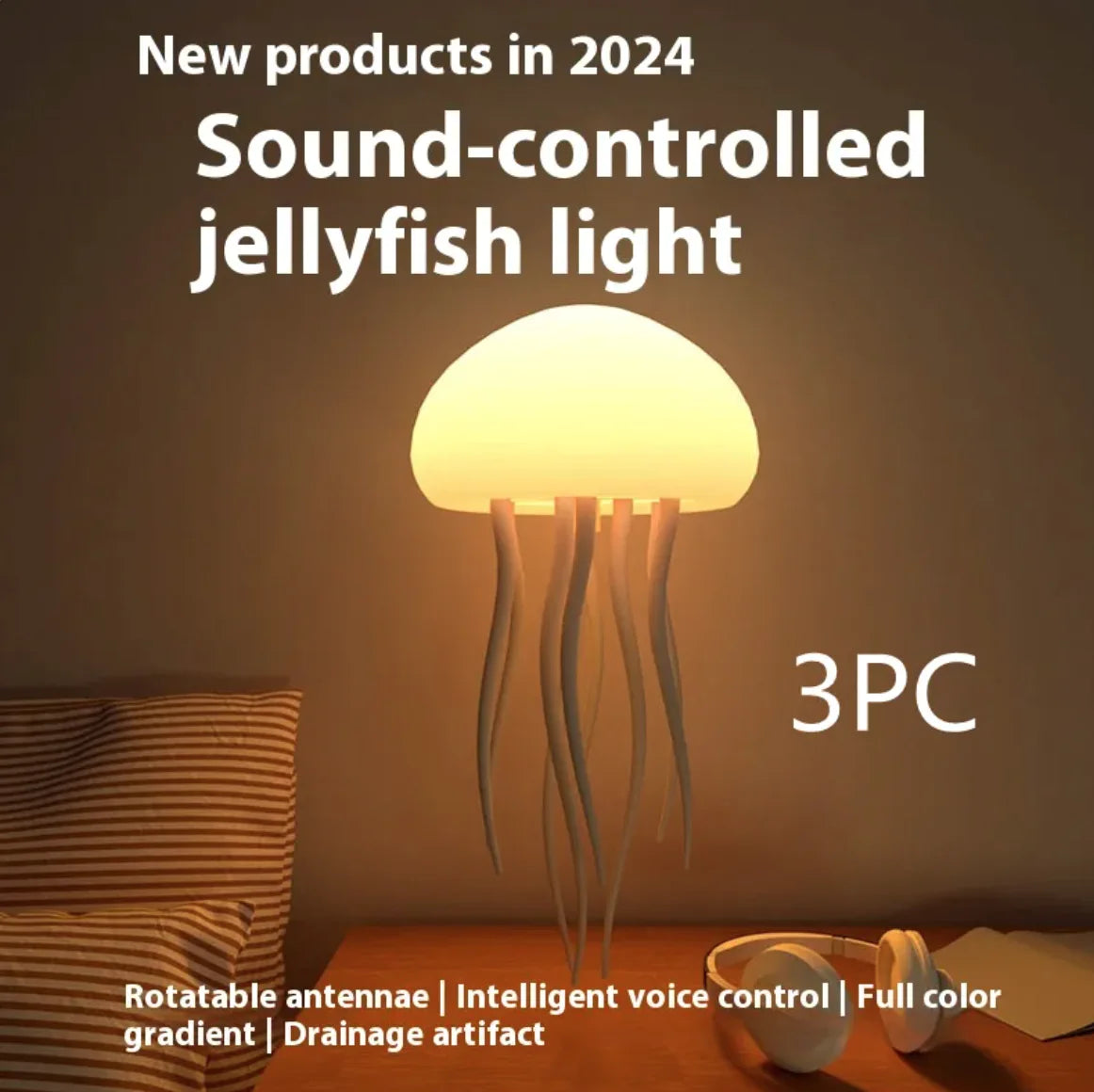 Portable Sound-Controlled LED Jellyfish Mood Night Lamp Light
