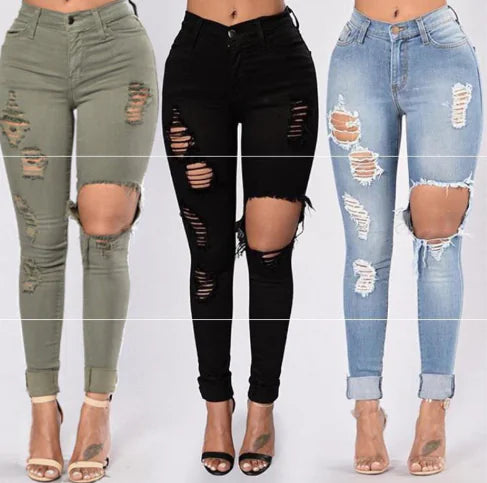 Ripped High Waist Skinny Jeans with Slash Pockets