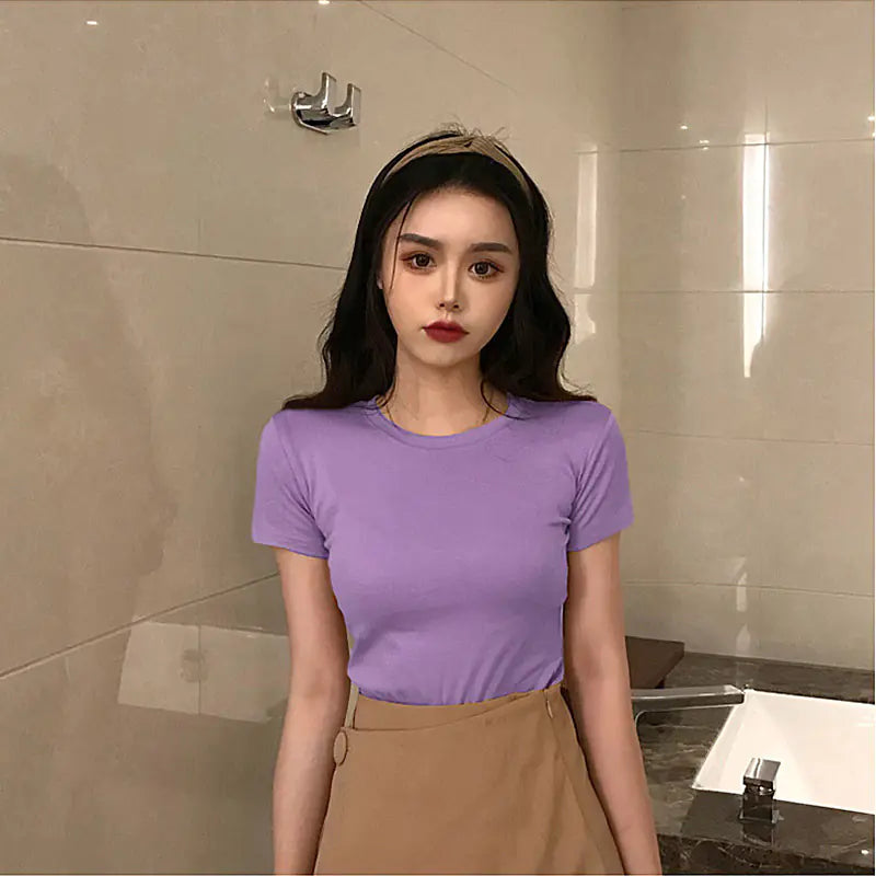 Summer Women's Solid Color Short Sleeve T-Shirt