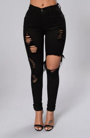Ripped High Waist Skinny Jeans with Slash Pockets