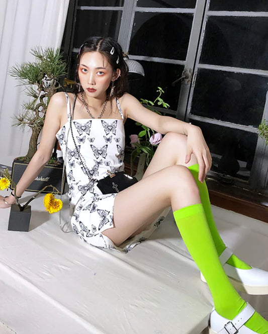 High-Waisted Sleeveless Dress with Side Slits (White)