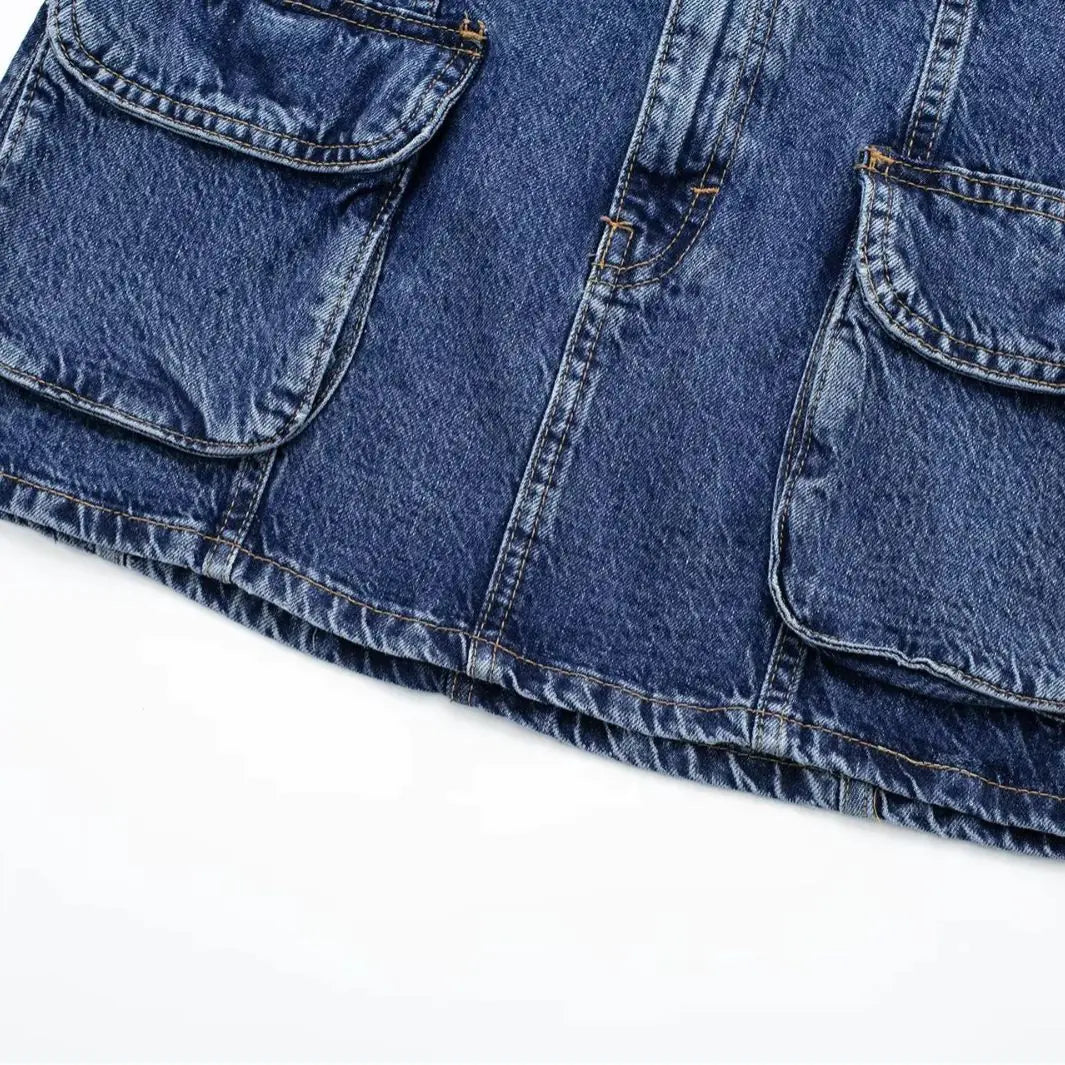 Spring Women's Fashion Pocket Denim Skirt