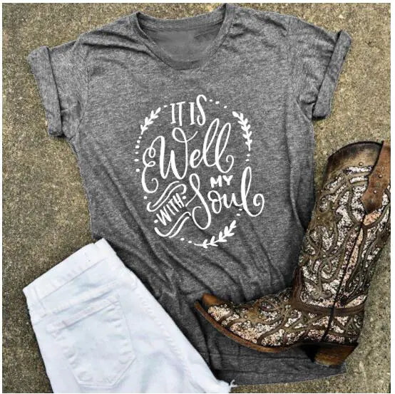 "It Is Well With My Soul Graphic Short Sleeve T-Shirt"