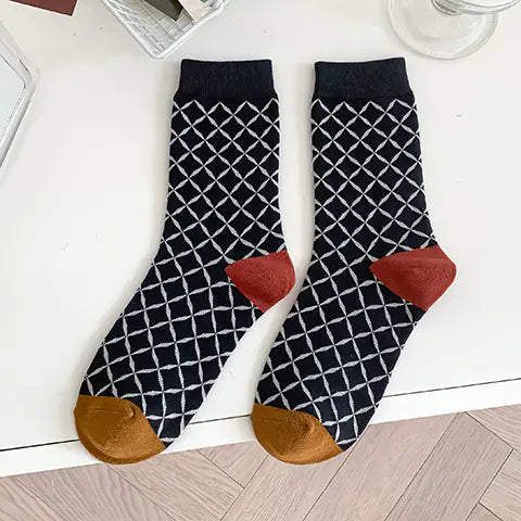 Cotton Flower Plaid Socks for Female Literary Fans