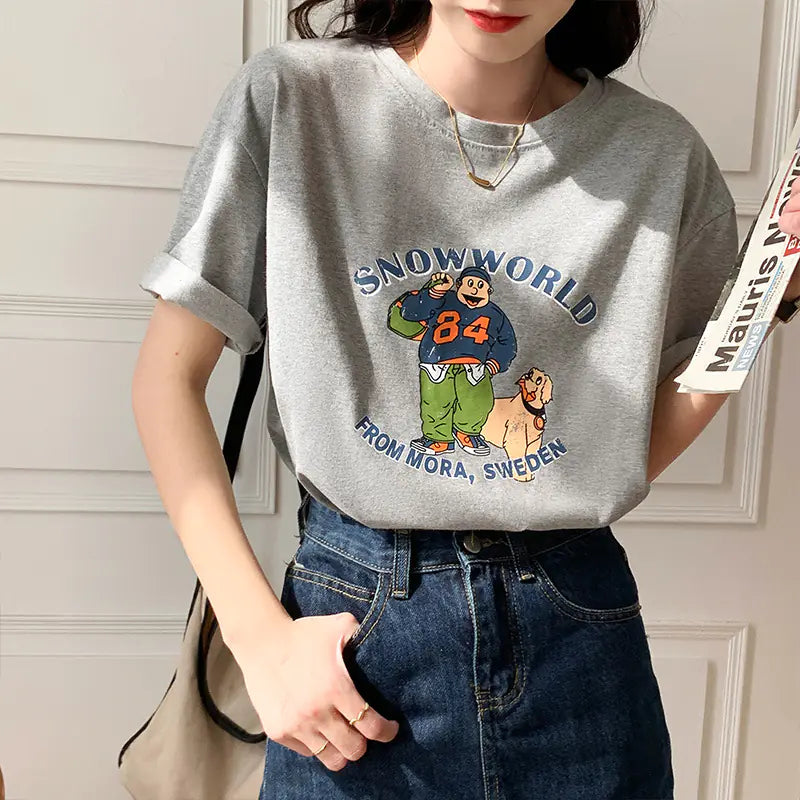 Printed Round Neck T-Shirt for Layering