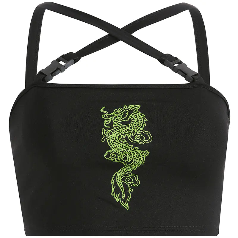 Embroidered Dragon Strap Backpack Vest Top