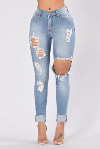 Ripped High Waist Skinny Jeans with Slash Pockets
