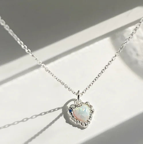 Opal Heart Shaped Pendant Necklace in S925 Silver