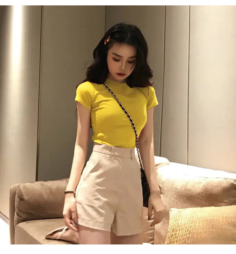 Summer Women's Solid Color Short Sleeve T-Shirt