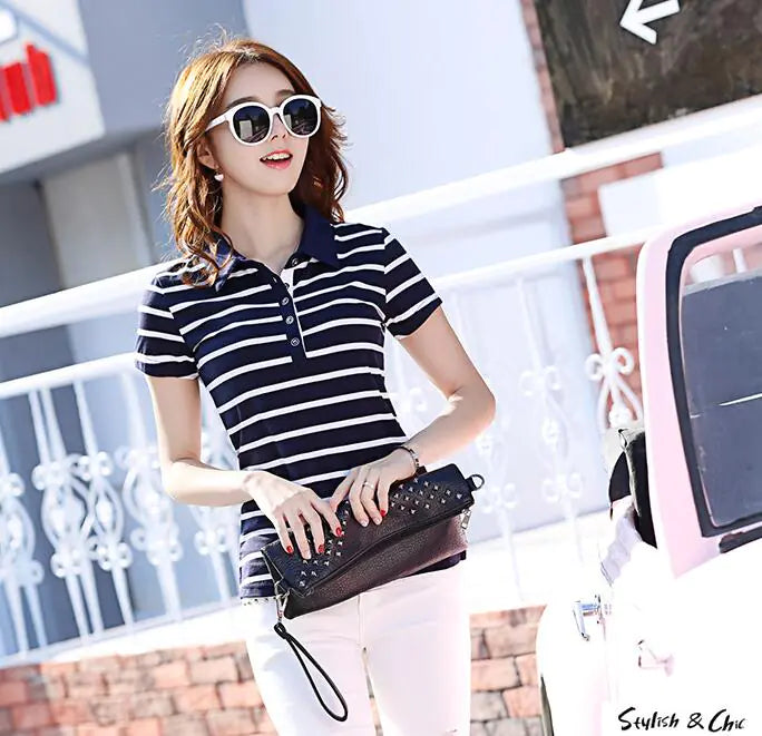 Striped Short Sleeve Women's Fashion T-Shirt