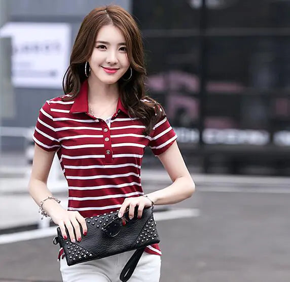 Striped Short Sleeve Women's Fashion T-Shirt