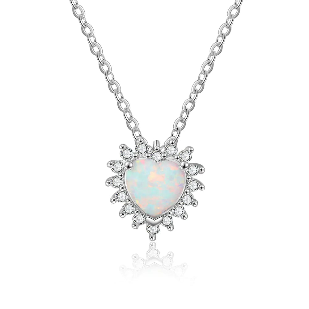 Opal Heart Shaped Pendant Necklace in S925 Silver