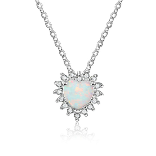 Opal Heart Shaped Pendant Necklace in S925 Silver