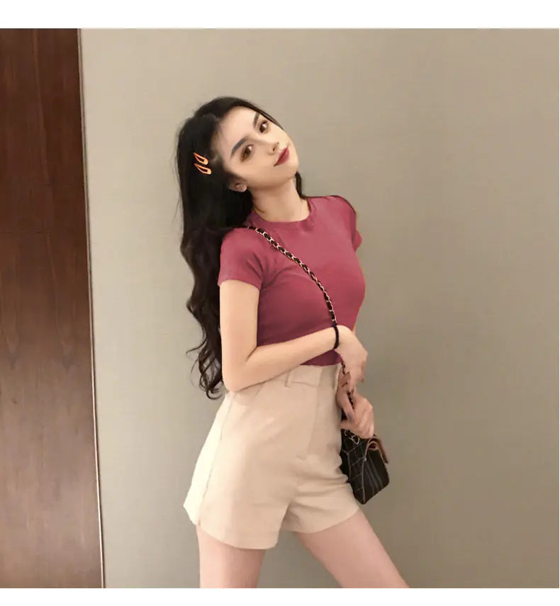 Summer Women's Solid Color Short Sleeve T-Shirt